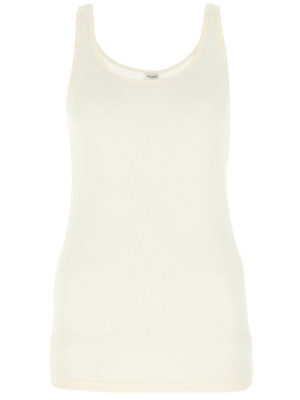 Saint Laurent YSL Off White Modal Cotton Ribbed Jersey Sleeveless Tank Top